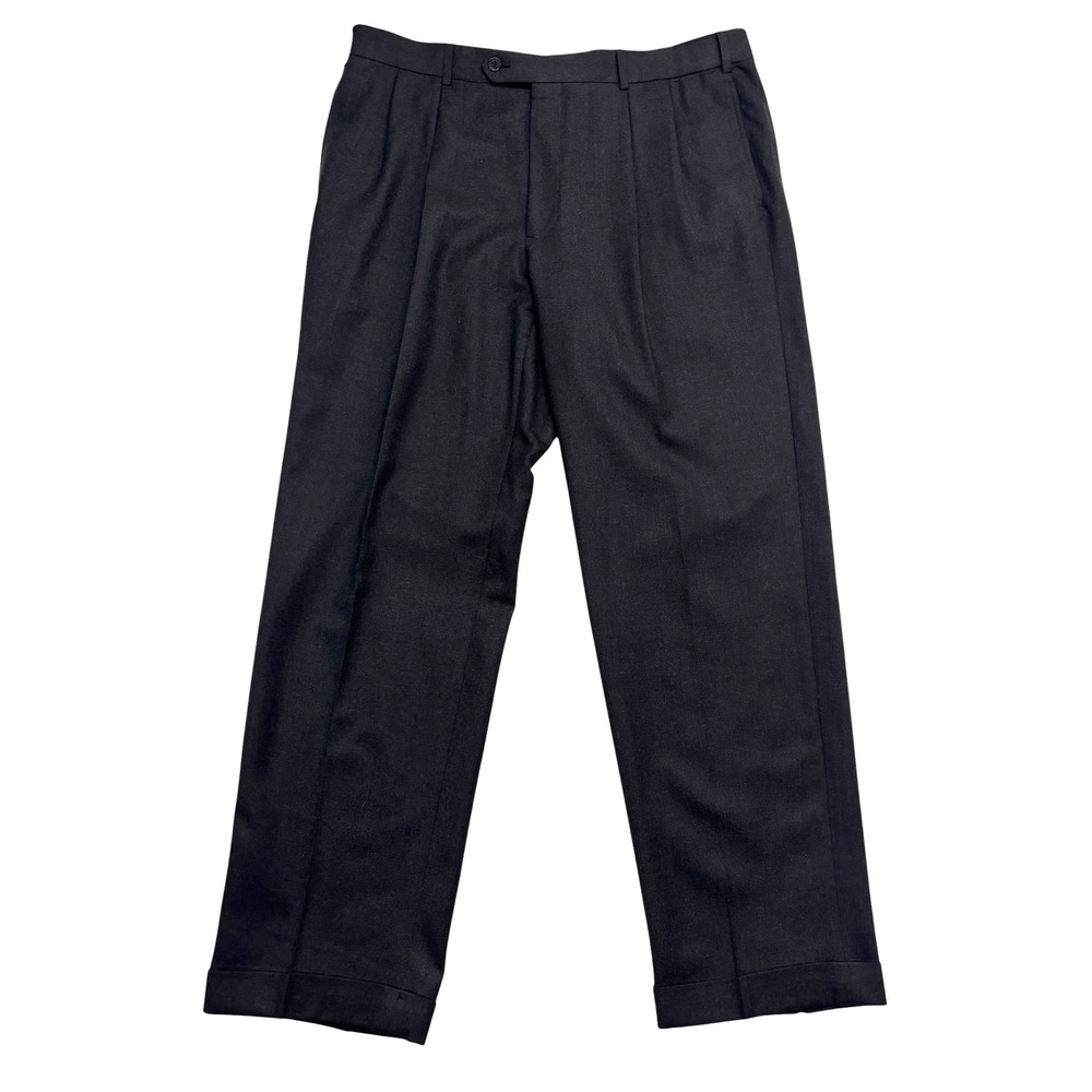 Brooks Brothers 38x32 Charcoal Dress Pants Trousers Flannel Wool Pleated Cuffed
